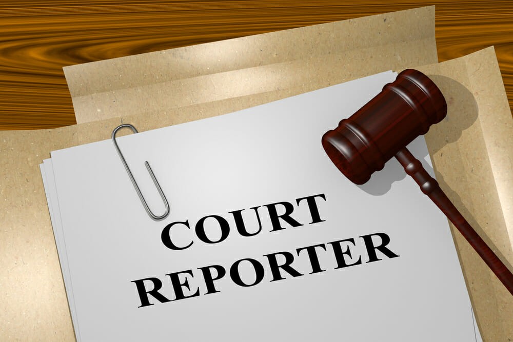 3D illustration of COURT REPORTER title on Legal Documents. Legal concept.
